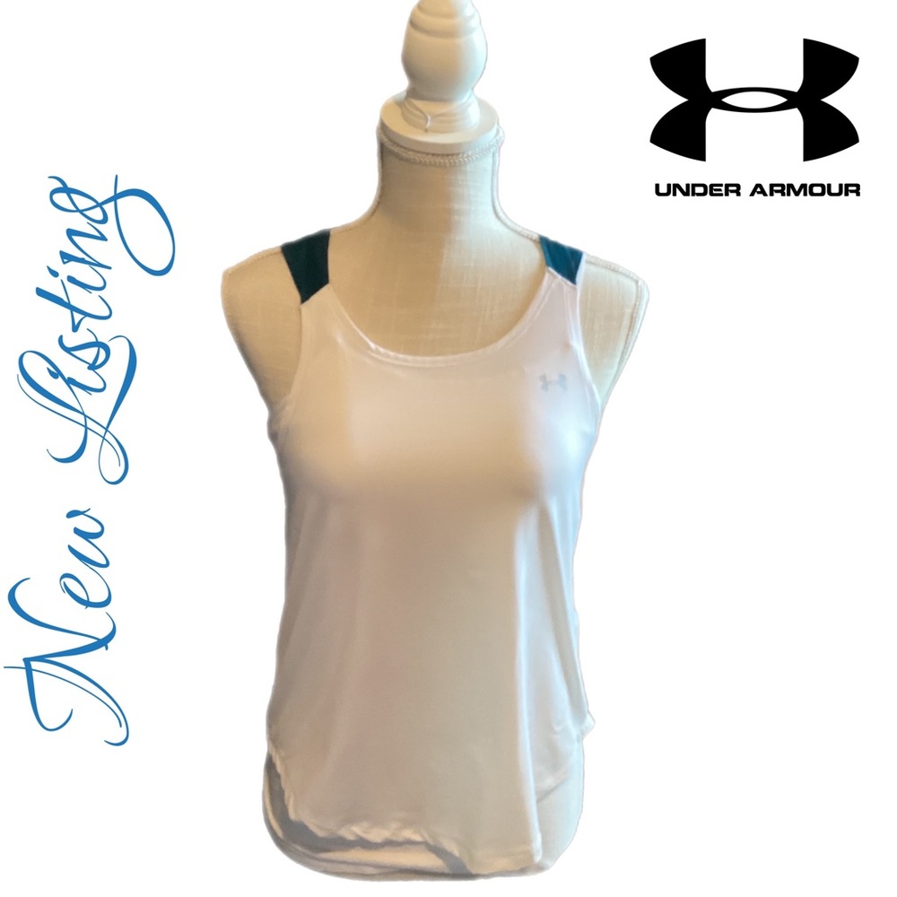 Under Armour XS White and Navy  Heat Gear Criss Cross Tank Top